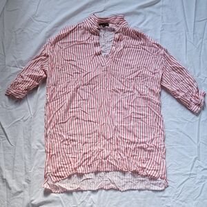 Shinestar Men's Casual Red and White Striped Shirt